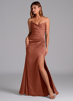 Azazie Claudelle Bridesmaid Dresses Auburn Mermaid Strapless Stretch Satin Dress image1
