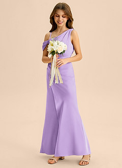 Azazie Madelyn Junior Osłona Zza ramienia Satyna elastyczna Długość podłogi Młodsza druhna Sukienka image5