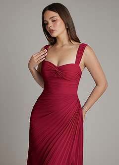 Azazie Amberly Robes de demoiselle d'honneur Robe Fourreau en Mousseline de soie Encolure en Forme de Cœur Bourgogne image3