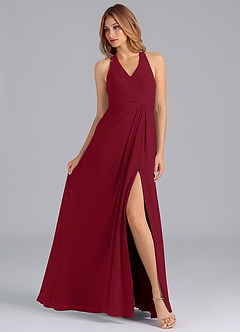 Azazie Dorota Bridesmaid Dresses Burgundy A-Line Pleated Chiffon Dress image4