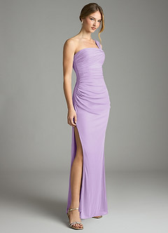 Azazie Tati Final Sale Lilac Sheath Off the Shoulder Mesh Dress image3