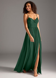 Azazie Zeya Bridesmaid Dresses Dark Green A-Line Pleated Mesh Dress image3