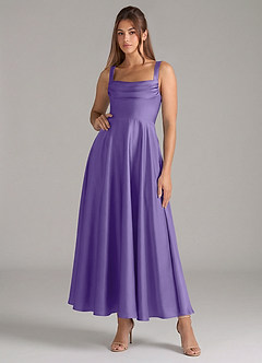 Azazie Shaude Bridesmaid Dresses Tahiti A-Line Pleated Stretch Satin Dress image1
