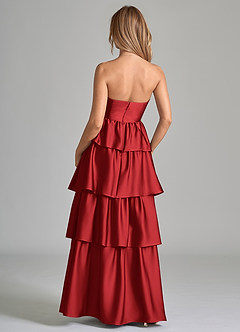 Azazie Faye Bridesmaid Dresses Pomegranate A-Line Ruched Stretch Satin Dress image7