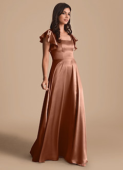 Azazie Bondi Bridesmaid Dresses Bronzer A-Line Bow Metallic Satin Dress image4