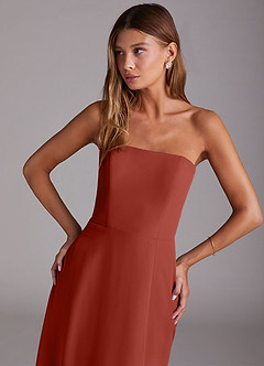 Azazie Wren Bridesmaid Dresses Terracotta A-Line Side Slit Chiffon Convertible Dress image5