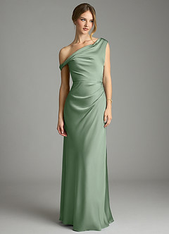 Azazie Emerson Bridesmaid Dresses Matcha Mermaid Off the Shoulder Stretch Satin Dress image4