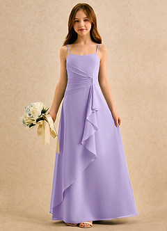 Azazie lolly Girls Formal Robe Demoiselle D'honneur Fillette Robe Trapèze en Mousseline de soie Plissée Lilas image3