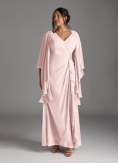 Azazie Manuella Mother of the Bride Dresses Blushing Pink A-Line V-Neck Pleated Chiffon Dress image3