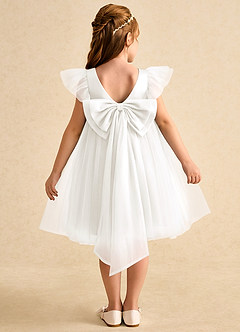 Azazie Munchkin Robe Demoiselle D'honneur Fillette Robe Trapèze en Tulle Arc Ivoire image1