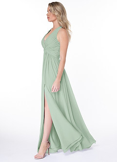 Azazie Jaclyn Brautjungfernkleider A-Linie Plissee Chiffon Kleid Agave image3