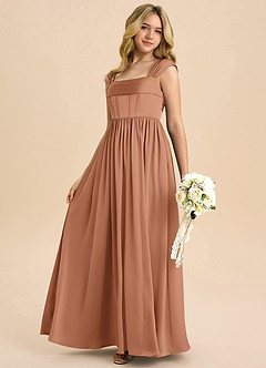 Azazie Hattie Junior Bronzer A-Line Pleated Stretch Satin Dress image6