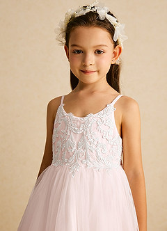 Azazie Buttercup Flower Girl Dresses Ivory Rose Petal A-Line Lace Tulle Dress image3