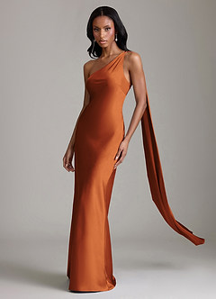 Azazie Galinda Suknie dla druhen Syrena Jedno ramię Satyna elastyczna Do ziemi Sukienka image1