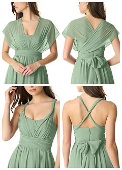 Azazie Olani Jurken voor bruidsmeisjes Converteerbaar Jurk van Chiffon met A-Lijn Off the Shoulder Matcha image6