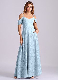 Azazie Marley Bridesmaid Dresses Sky Blue A-Line Off the Shoulder Floral Burnout Convertible Dress image5