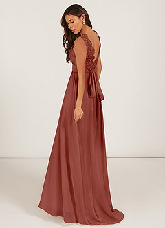 Azazie Gertrude Abiti da Damigella Abito A-Line in Chiffon Pizzo Auburn image7