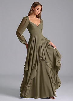Azazie Karan Bridesmaid Dresses Willow Green A-Line Long Sleeve Chiffon Dress image4
