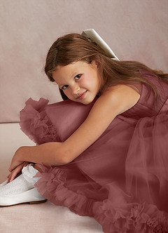 Azazie Lottie Flower Girl Dresses Desert Rose A-Line One Shoulder Satin Dress image4