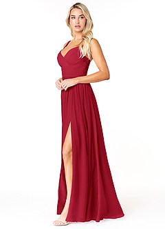 Azazie Chanel Brautjungfernkleider A-Linie Plissee Chiffon Kleid Scharlachrot image3