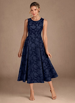 Azazie Fulton Mother of the Bride Dresses Dark Navy A-Line Pleated Floral Burnout Dress image1