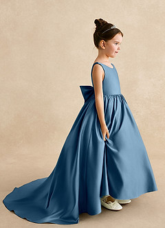 Azazie Mimia Flower Girl Dresses Bermuda A-Line Bow Matte Satin Dress image1