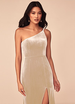 Azazie Kala Final Sale Champagne A-Line One Shoulder Velvet Dress image5