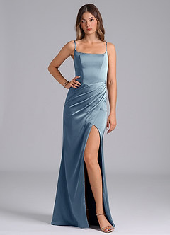Azazie Donielle Bridesmaid Dresses Dusty Blue Mermaid Corset Stretch Satin Dress image1