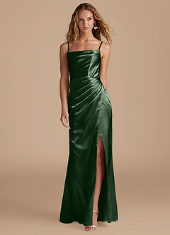 Azazie Marzia Bridesmaid Dresses Eucalyptus Mermaid Pleated Metallic Satin Dress image4