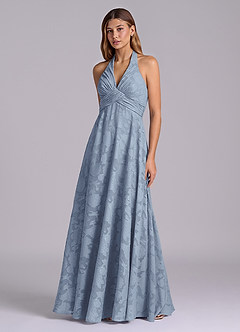 Azazie Tessie Brudtärnklänningar Klä av A-Linje i Blommig Utbrändhet Plisserad Dammblå image3