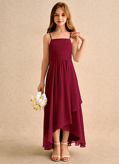 Azazie Twilight Dance Girls Formal Flower Girl Dresses Burgundy A-Line Pleated Chiffon Dress image5