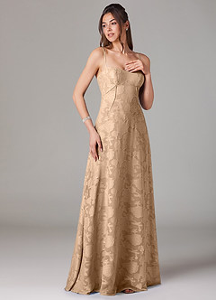 Azazie Valentine Abiti da Damigella Abito A-Line in Burnout Floreale Scollo a Cuore Champagne image3