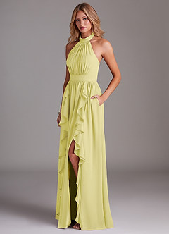 Azazie Avary Brautjungfernkleider A-Linie Plissee Chiffon Kleid Zitronensorbet image2