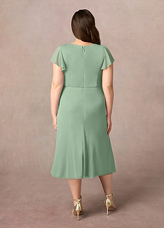 Azazie Vera Mother of the Bride Dresses Matcha A-Line V-Neck Pleated Mesh Dress image4