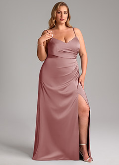 Azazie Azuree Bridesmaid Dresses Dusty Rose A-Line Pleated Stretch Satin Dress image13