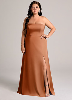 Azazie Wren Brudtärnklänningar Klä av A-Linje i Stretch Satin Axelbandslös Koppar Konvertibel image6