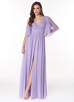 Azazie Temeka Bridesmaid Dresses Lilac A-Line Ruched Chiffon Dress image1