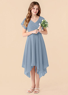 Azazie Janeaurelia Junior Dusty Blue A-Line Pleated Chiffon Dress image5
