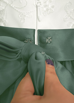 Azazie Pookie Flower Girl Dresses Eucalyptus A-Line Lace Tulle Dress image6