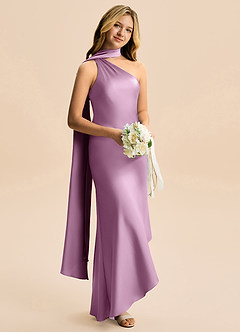 Azazie Briony Junior Wisteria Sheath Pleated Stretch Satin Dress image4