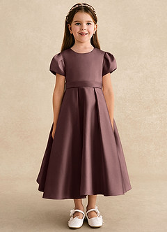 Azazie Princess Flower Girl Dresses Espresso A-Line Pleated Matte Satin Dress image5