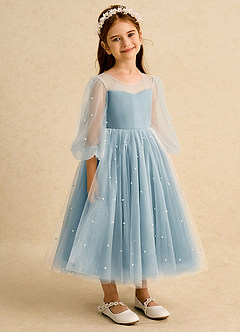 Azazie Trudy Blumenmädchenkleider Ballkleid Herzausschnitt Tüll Kleid Stimmungsvolles Blau image1