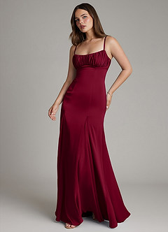 Azazie Avira At-home Try On Dresses Burgundy Mermaid Stretch Satin Dress image1