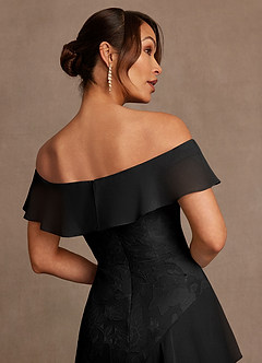 Azazie Marina Abiti per la Madre della Sposa Abito A-Line in Burnout Floreale a Spalla Scoperta Nero image6