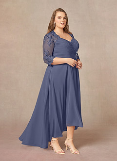 Azazie Devereaux Mère de la mariée Robes Robe Trapèze en Mousseline de soie Dentelle Bleu Orageux image8