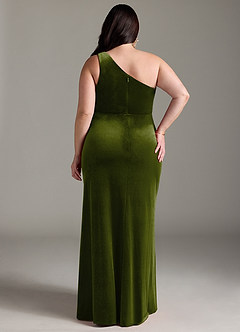 Azazie Argan Bridesmaid Dresses Olive A-Line One Shoulder Pleated Velvet Dress image9