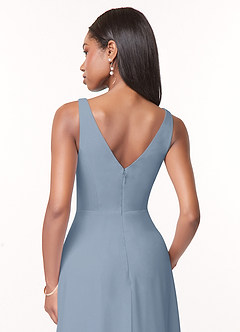 Azazie Nala Jurken voor bruidsmeisjes Jurk van Chiffon met A-Lijn Geplooid Stoffig Blauw image5