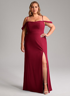 Azazie Saige Robes de demoiselle d'honneur Robe Trapèze Convertible en Mousseline de soie Épaule décolletée Bourgogne image13