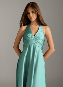 Azazie Tessie Robes de demoiselle d'honneur Robe Trapèze en Satin extensible Plissée Aqua image6