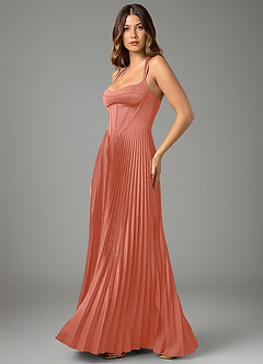 Azazie Avenelle Bridesmaid Dresses Salmon Pink A-Line Corset Stretch Satin Dress image3
